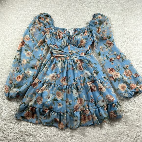 Steps NY Sweetheart floral print smocked bodice bishop sleeve peasant dress, med - Picture 3 of 9